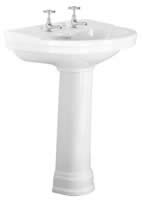 Plumbworld Halcyon 640mm Washbasin with Pedestal 2 Taphole