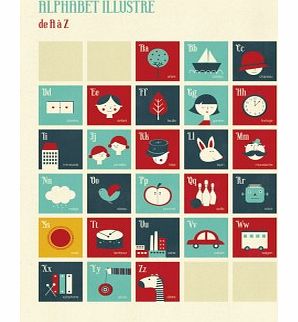 Poisson Bulle Alphabet Retro Alphabet poster- Red and blue -