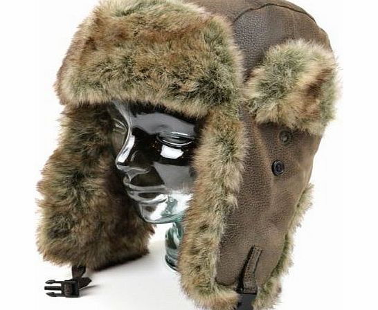 Polar Expo Brown leather effect trapper hat with soft faux fur trim (60cm)