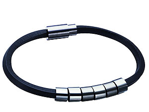 police Black Leather Weave and Stainless Steel Bracelet with Moving Bands 019825