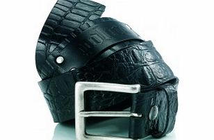 Croc Black Leather Silver Buckle Belt - M
