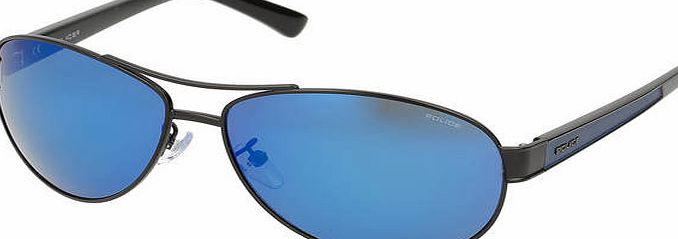 Police Matt Black Oval Aviator with Blue Mirror