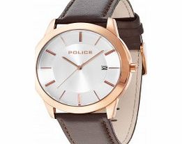 Police Mens Sonaran Brown Leather Strap Watch