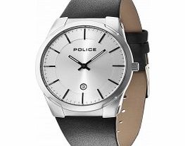Police Mens Target Black Leather Strap Watch