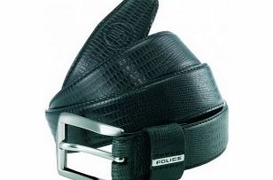 Police P Keeper Black Leather Silver Buckle Belt L