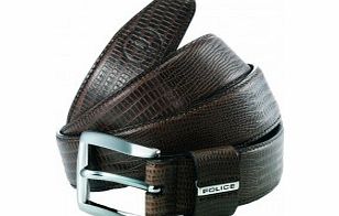 Police P Keeper Brown Leather Silver Buckle Belt