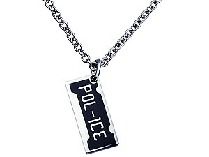 police Stainless Steel and Black Enamel Pol-Ice Tag and Chain 019822