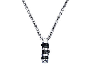 Stainless Steel and Ion-Plated Rotating Rings Bullet Pendant and Chain 019824
