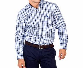 Blue and white cotton checked shirt