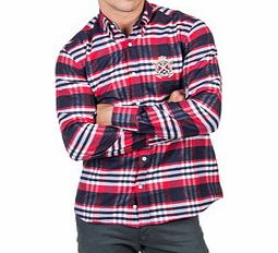 Navy and red cotton checked shirt