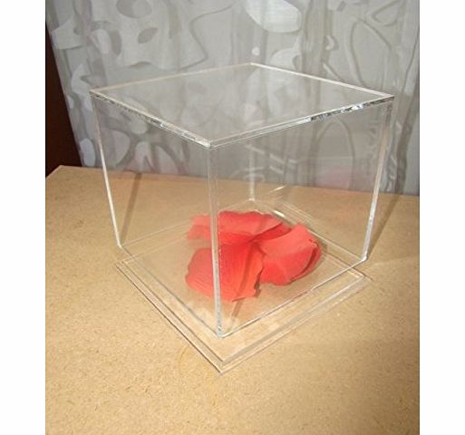 Pop Display 5 sided Clear Acrylic Perspex Box Cube Display Case with Acrylic Base Lid (200mm x 200mm x 200mm)