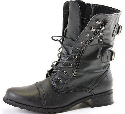 Womens Combat Style Army Worker Military Ankle Boots Flat Punk Goth Shoes Size