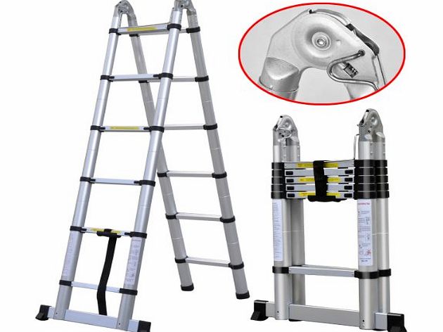 Popamazing 3.8M Multi-Purpose Telescopic Aluminium A Frame Shape Ladder - 3.8m/12ft5 Extendable amp; Foldable 86cm x 47cm x 15cm