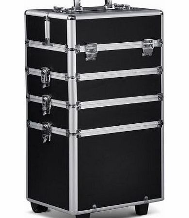 Popamazing 4 in 1 Large Aluminium Beauty Trolley Vanity Case Make up Cosmetic Box Bag Hairdressing Nail Art Salon (black)
