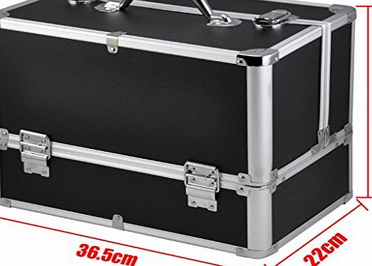 Popamazing Aluminium Beauty Cosmetic Vanity Case Box for Pro Make Up/Nail Art/Travel/Storage (36.5 x 22 x 27cm, Black)