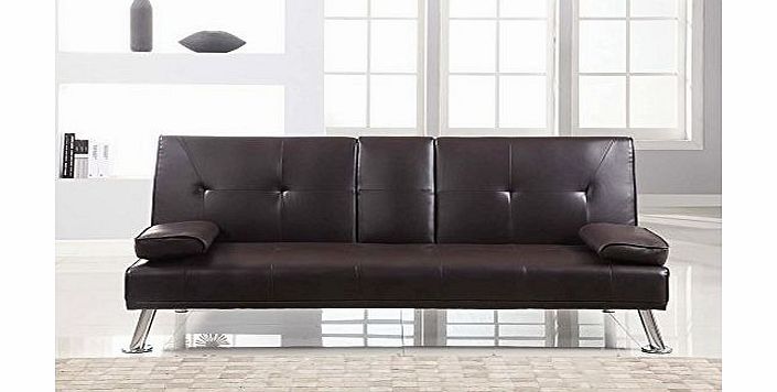 Popamazing Cheap Cinema Manhattan Faux Leather Sofa Bed / Sofabed with Cup Holders (Brown)
