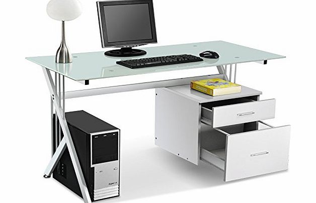 Popamazing Computer Desk PC Table Home Office Furniture Work Station White Glass