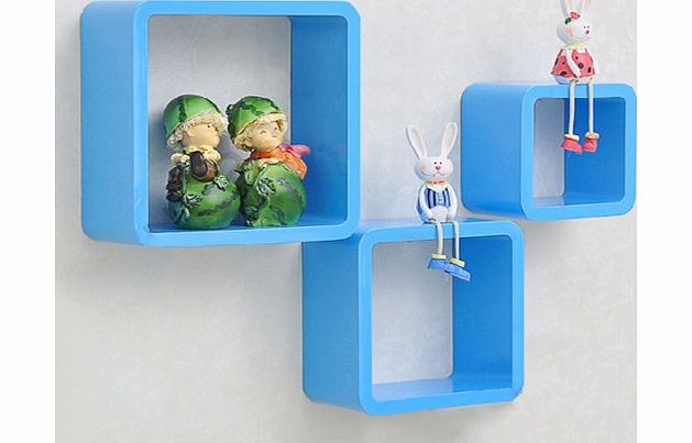 Popamazing Fashion Set of 3 Retro Square Rounded Floating Cube Quality Wall Storage Shelves Cabinet