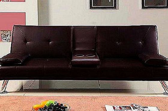 Popamazing Faux Leather Folding Sofa Bed With Cup Holders (Brown)