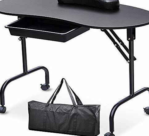 Popamazing Portable Folding collapsible Manicure Table Nail Art Desk Pull Out Drawer   Carry Bag   Wrist Rest - Black and White Avaliable (Black)