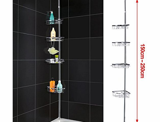 Popamazing Quality Telescopic 4 Tier Bathroom Shower Rack Corner Shelf Basket Organiser Holder Extendable