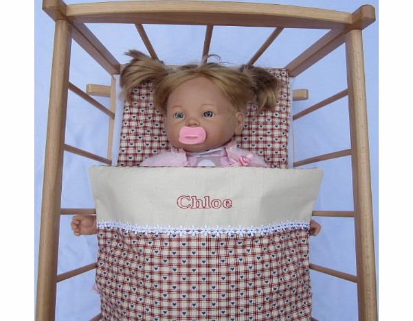 Dolls Personalised Duvet Quilt Bedding and Pillow with Hearts. Personalised with any name