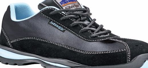 Portwest FW39BKR38 Steelite Ladies Safety Steel Toe Trainer in Size UK5/EU38 - Black/ Light Blue Stripe
