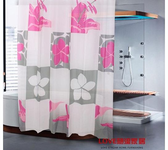 Posh Porschey Pink Silver Grey 180 X 200 Cm Modern Flowers Theme Novelty Shower Curtain 12 Hooks