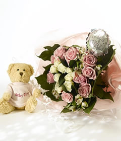 Post-a-Rose Baby Girl Bouquet Package