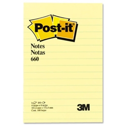 Post-it Large Format Yellow Notes - Ruled - 4x6`