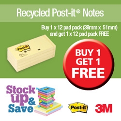 Post-it Recycled Notes Pad 100 38x51mm Canary
