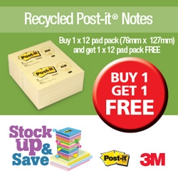Post-it Recycled Notes Pad 100 76x127mm Canary