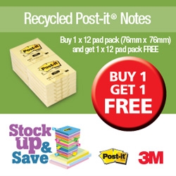 Post-it Recycled Notes Pad 100 76x76mm Canary