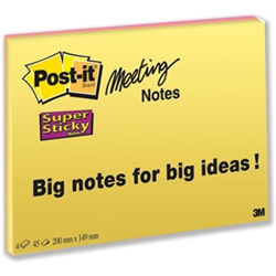 Post-it Super Sticky Meeting Notes - 8x6` - 4 pads
