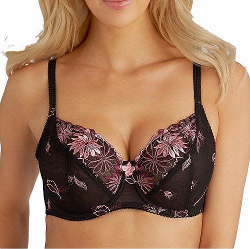 St Tropez Underwired Full Cup Bra No Padding (32C, Black/Pink)