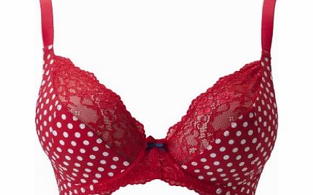 Pour Moi Tease Plunge Underwired Bra Red Spot 36DD