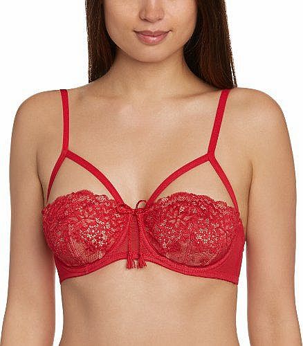 Pour Moi Womens Addicted Half Cup Plain Everyday Bra, Red, 38DD