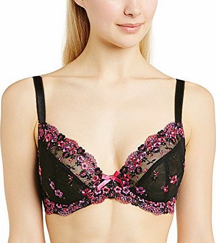 Pour Moi Womens Ditsy Plunge Underwired Full Cup Everyday Bra, Black/Purple, 32D
