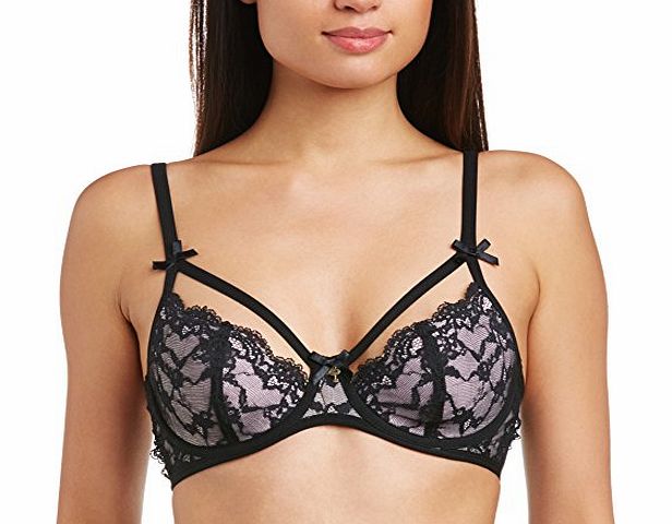 Pour Moi Womens Forbidden Half Padded Cup Everyday Bra, Black/Pink, 32F