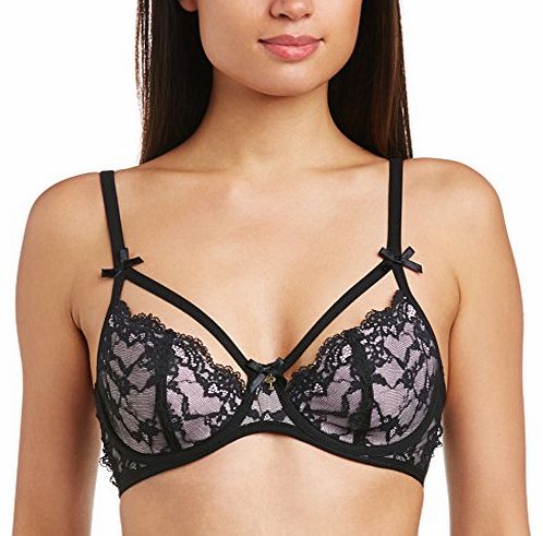 Pour Moi Womens Forbidden Half Padded Cup Everyday Bra, Black/Pink, 38E
