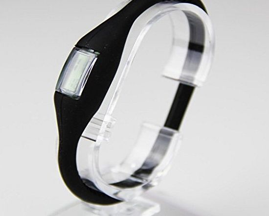 Povos New Fashionable Black Sports Digital Silicone Rubber Jelly Anion Bracelet Wrist Watch Unisex
