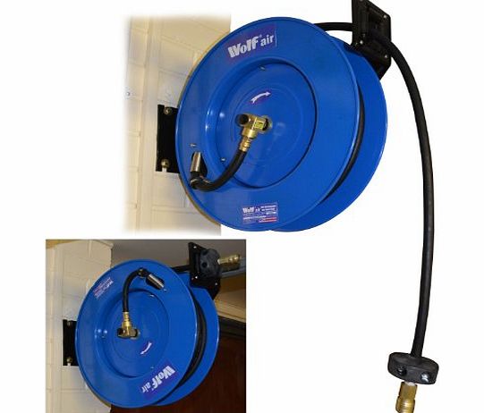 Power King Spring Powered Wolf Retractable 15 Metre Rubber Air Hose Reel Compressor Airline 10mm Bore