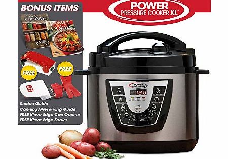 Power Programmable 6-in-1 Power Pressure Cooker XL with Stainless Steel Cooking Pot and Exterior 5 Litre with FREE Kleva Can Opener, Kleva Handy Seal and Recipe Book - 1000 Watts.