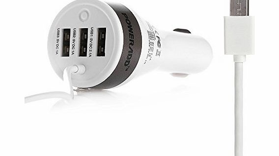Poweradd 3 USB Port High-Speed Car Charger With Built-in Micro USB Cable Power Adapter Compatible for Samsung Galaxy S5 S4 S3, Note 4 3 2, Samsung tab 2 3 4, Motorola Moto G E, Blackbarry Q10 Z10, Son