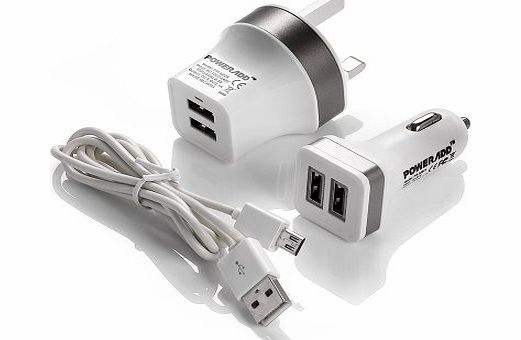 Poweradd 3A / 15W Dual-Port USB Car Charger   Wall Charger Adapter   Micro USB Cable (3-in-1) Super Accessories Kits for Samsung Galaxy S5 S4 S3, Note 4 3 2, Samsung Tab 4 3, Google Nexus 4 5 6, HTC O