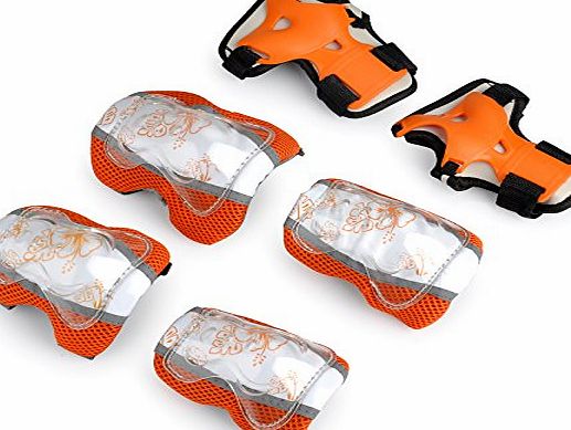 3 Pairs Protective Guards Pads Kids children Knee Elbow Wrist for ice/roller skating/skateboard/BMX/scooter in orange Size M