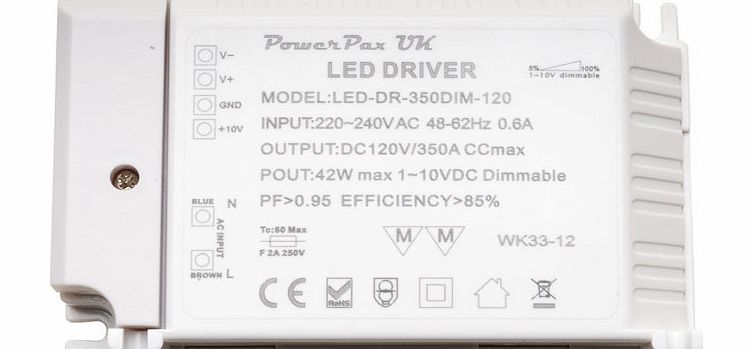 PowerPax UK 0-10V Dimmable 350mA LED Driver 49W