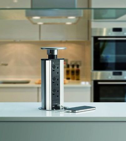 PowerPort Pop-Up Socket amp; USB Charger, Includes 3 x UK Plug Sockets and 2 x USB sockets