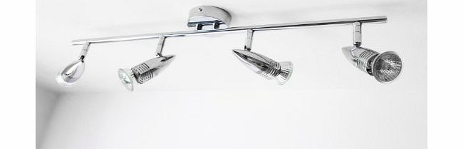 Choose 3 or 4 Way PowerSave Spotlight Bar Chrome / Brushed Steel Finish Spot Light Fitting Spotlamp Ceiling Lamp Silver Four Adjustable Head Rail (Easy to fit) Ideal for normal GU10 Halogen Dimmable 