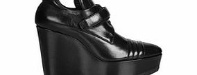 Prada Black leather velcro and lace-up wedges
